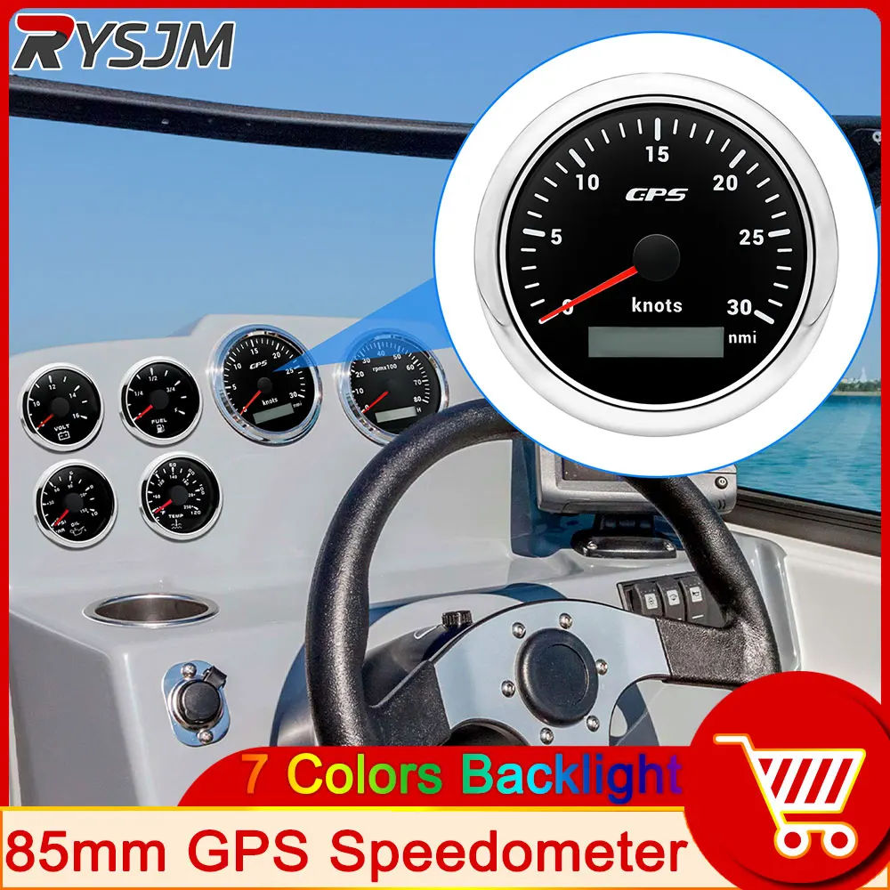 30Knots  60 Knots 85mm GPS Speedometer Odometer Speed Gauge GPS Antenna for Marine Boat Car 7 Colors Motorcycle customized