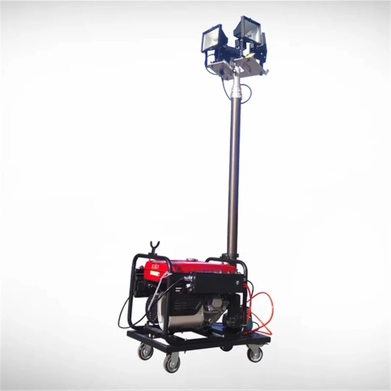 Mobile Lighting Tower 8m Telescopic Mast Wireless Remote Control Adjustable Angle Trailer Chassis For Construction Work