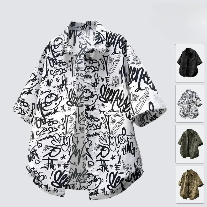 

The New Summer Short-sleeved Shirt Men Trendy Stylish and Versatile Features Hong Kong-style Lapel Top and A Half-sleeved Shirt