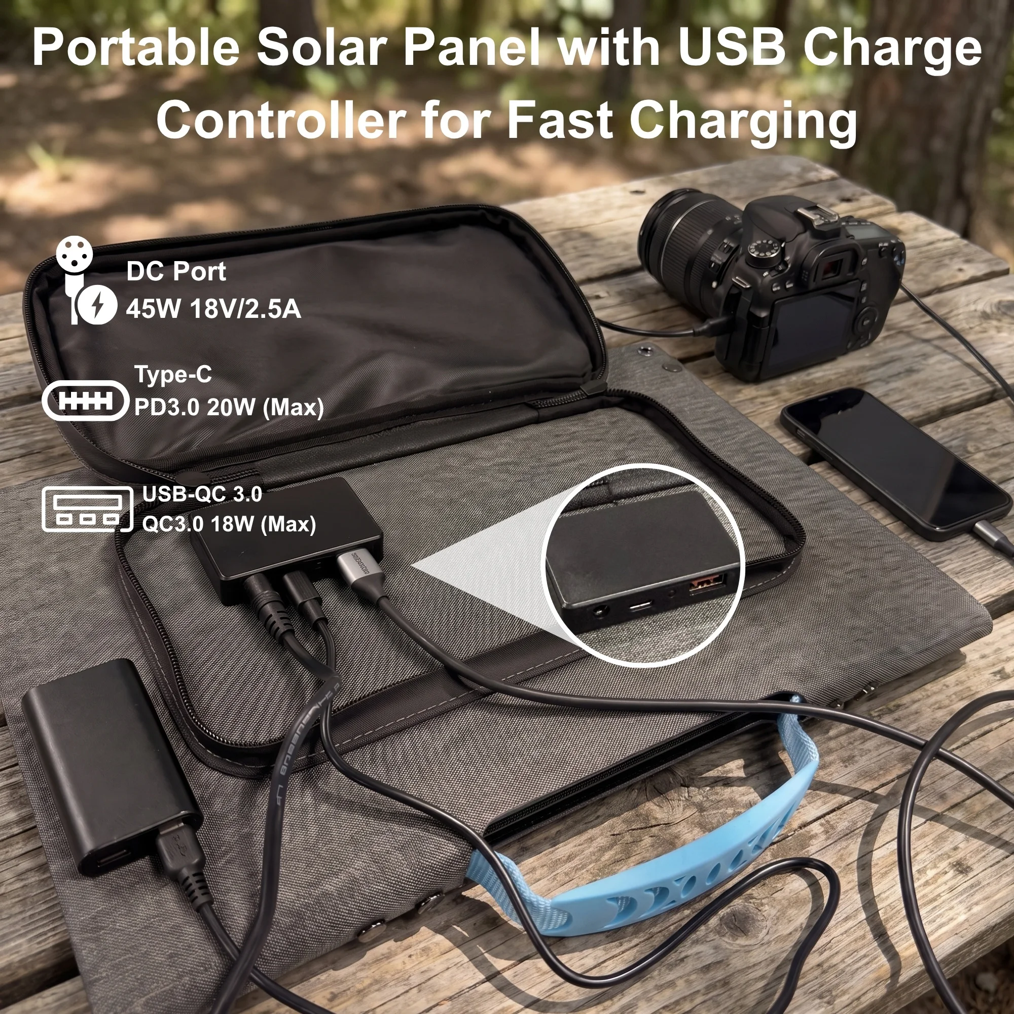E-POWO 45W Monocrystalline Silicon Lightweight Solar Panel with Adjustable Bracket for Camping RV Mountain Climbing Power Station Generation