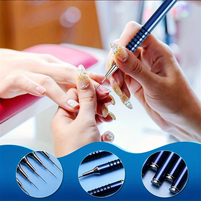 Blaue Nail Art Liner Pinsel Set Metall rutsch feste Stift halter längliche Linien Streifen Zeichnung UV Gel Malerei Nagel Design Stift