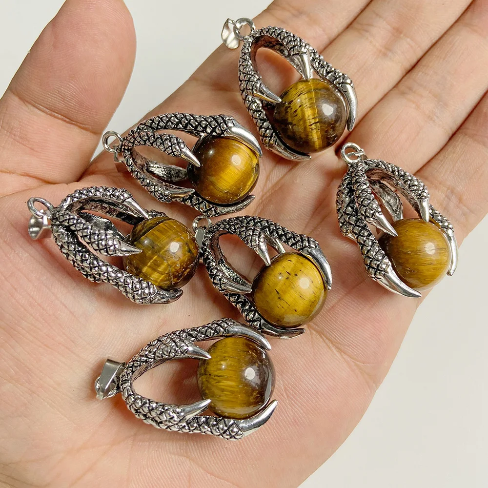 2pcs Punk Dragon Hand Shape Pendant Silver Color Hold Round Stone Gem Ball Necklaces Pendants For Making Men Jewelry Accessories view 5