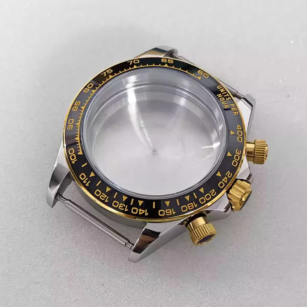 VK63 Case 39mm Ceramic Bezel Stainless Steel Watch Case For VK63 Quartz Movement Watch Shell Fits 29.5mm Dial/20mm Strap Parts