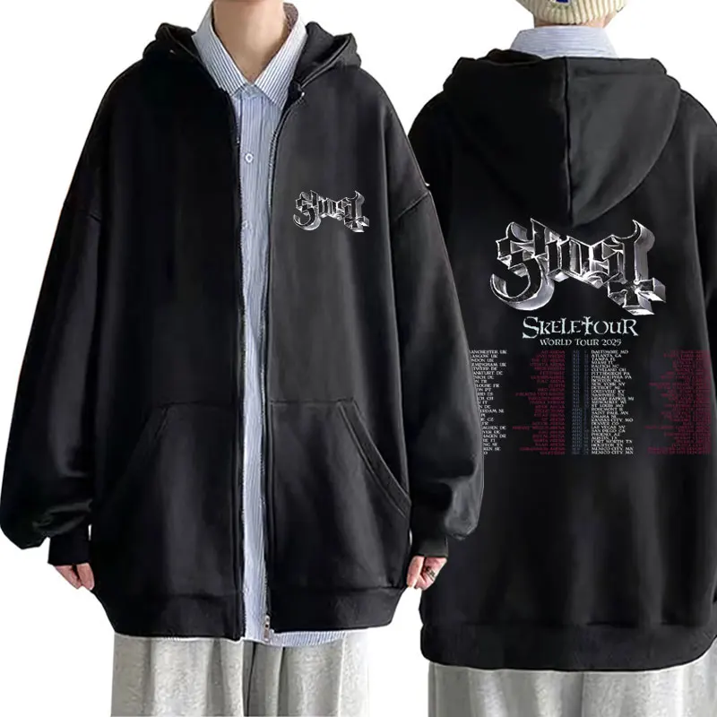 

Ghost Band Skeletour World Tour 2025 Zipper Hoodie Men's Vintage Zip Up Sweatshirt Men Women Gothic Rock Oversized Zip Up Jacket
