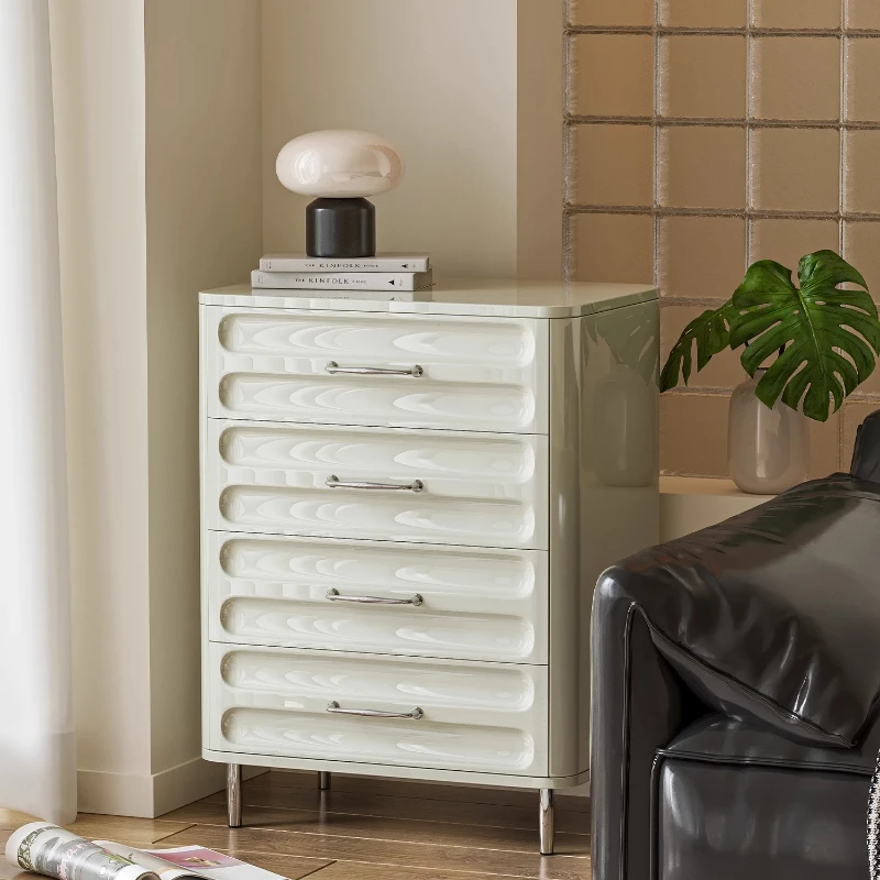 

Cream wind striped four-chest cabinet, bedroom storage cabinet, entrance cabinet, modern simple locker