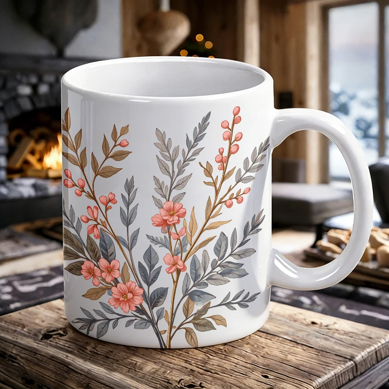 

Soft Pink Wildflower Botanical Ceramic Mug, Coffee Cup, Milk Cup, Office Tea Cup, Drinking Cup, Gift for Friends, Fade-Resistant