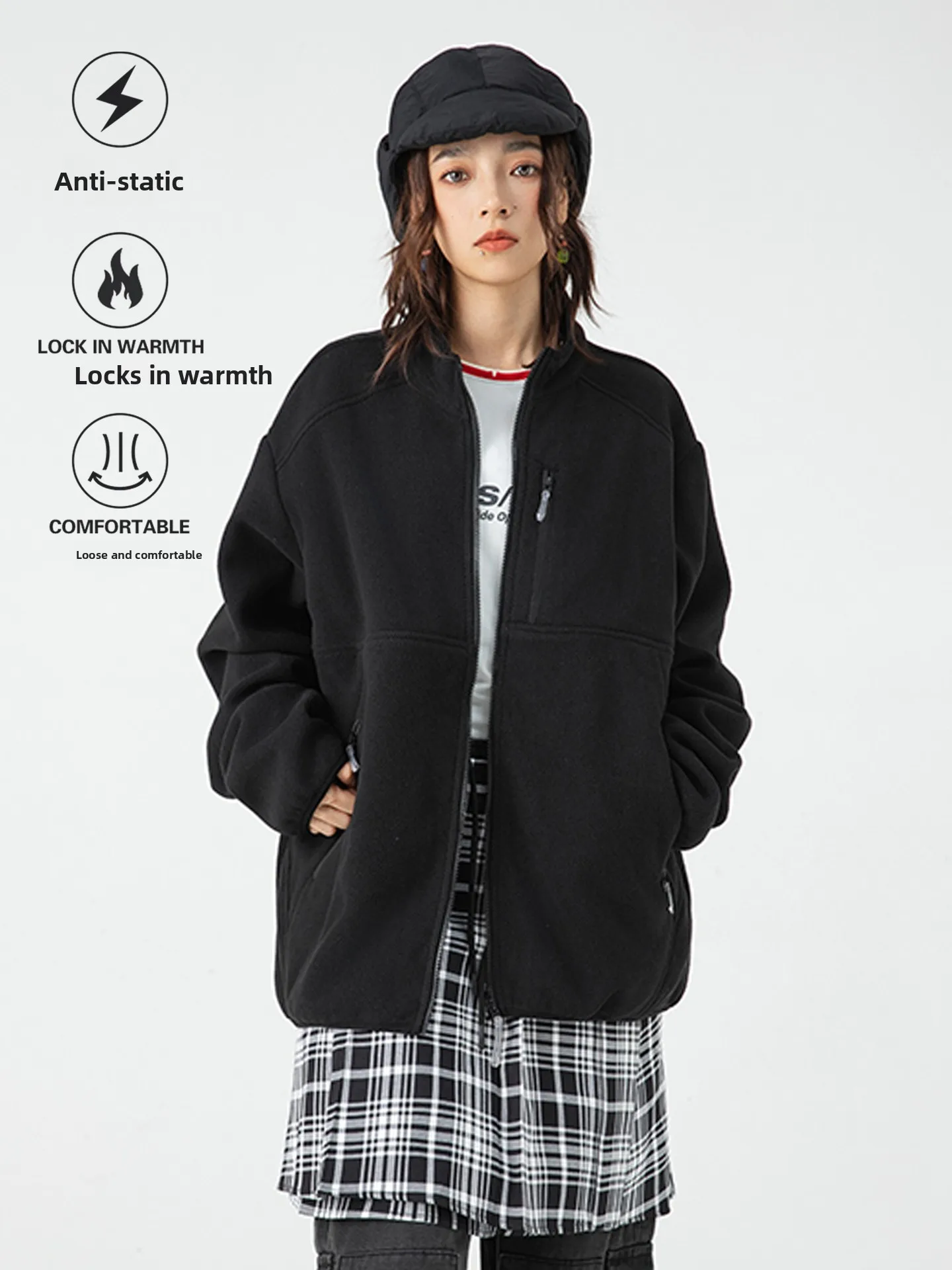 

Утепленная флисовая куртка-кардиган с воротником-стойкой для осени и зимы, молодежная модная модель из полиэфирного волокна с длинными рукавами