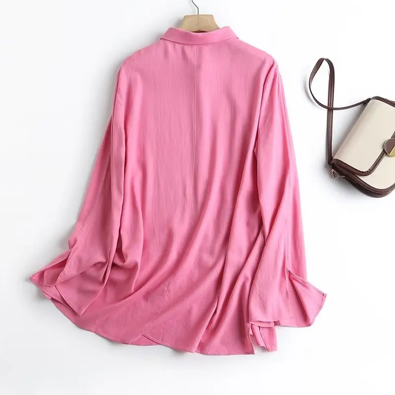 Withered 2024 Summer Tops Fashion Office Lady Candy Color Loose Linen Shirt Casual Blouse Women