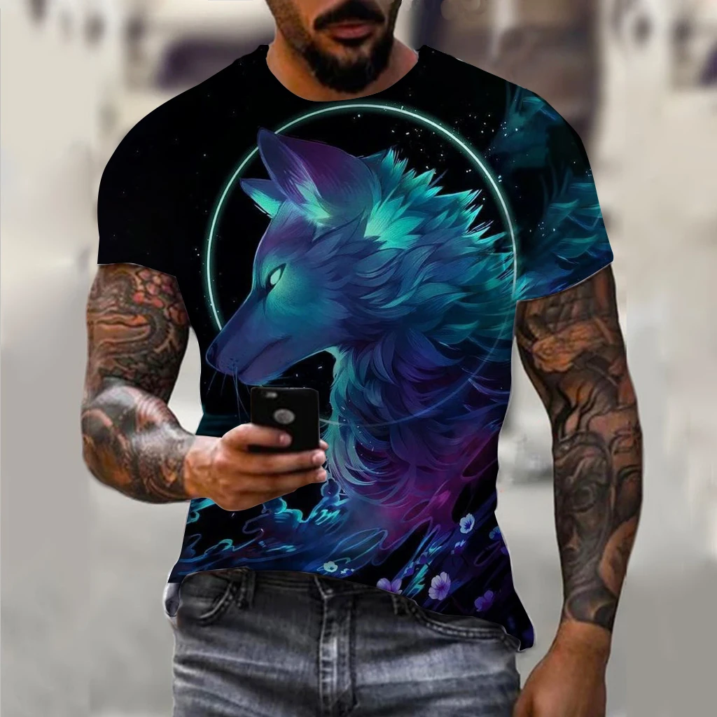 Men\'s T-Shirts Summer Animal Wolf  Pattern 3D Print Tops Tees Summer Women Streetwear Fashion Oversized T Shirt Men Clothing