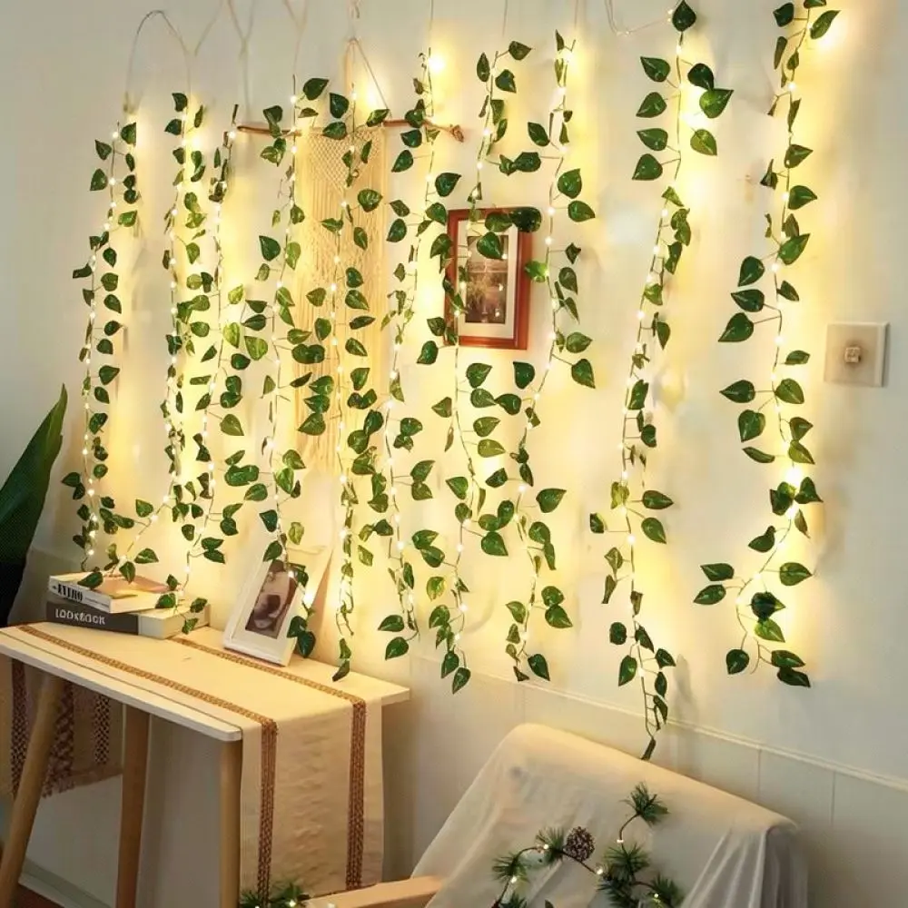 Solar Ivy Leaf Vine Lamp Led String Lights Flexible Copper Wire Waterproof Greenery Garland Decor For Outdoor Patio Yard Wedding