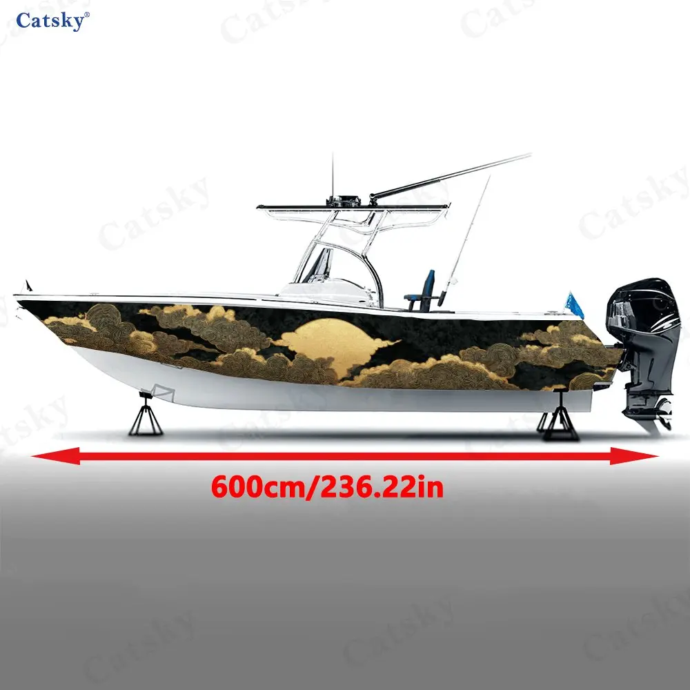 Nebula Gold Stream Boat Stickers, PVC Waterproof Durable Vinyl Wrap Decals for Fishing Boats, Durable and Stylish Design