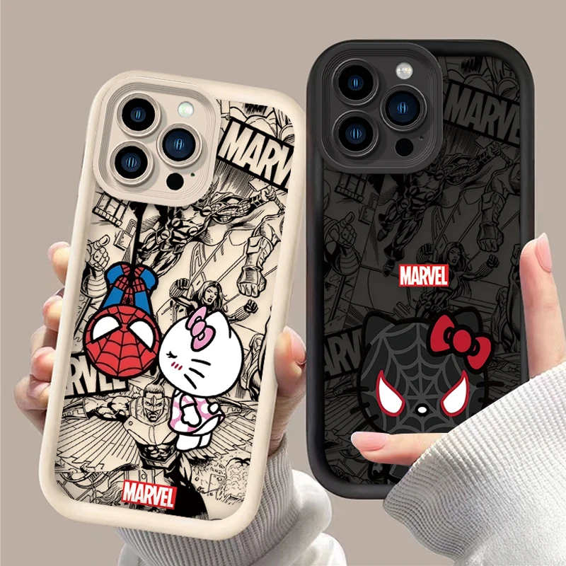 Hello Kitty Marvel Spider Man Case For iPhone 16 15 14 13 12 11 Pro Max X XS X S Max XR SE 2020 7 8 Plus Soft Silicone Cover