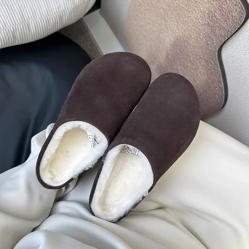 2025 موضة جديدة جلد البقر الصوف حذاء كاجوال للنساء لارتدائها في الشتاء للتدفئة ودواسة الرجعية كسول الرياح نعال من القطن #6