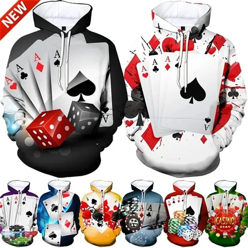 

2025 3D Poker Pattern Hoodies and Sportswear Fashion Hip Hop Street Wear Women's Popular Hoodies Winter