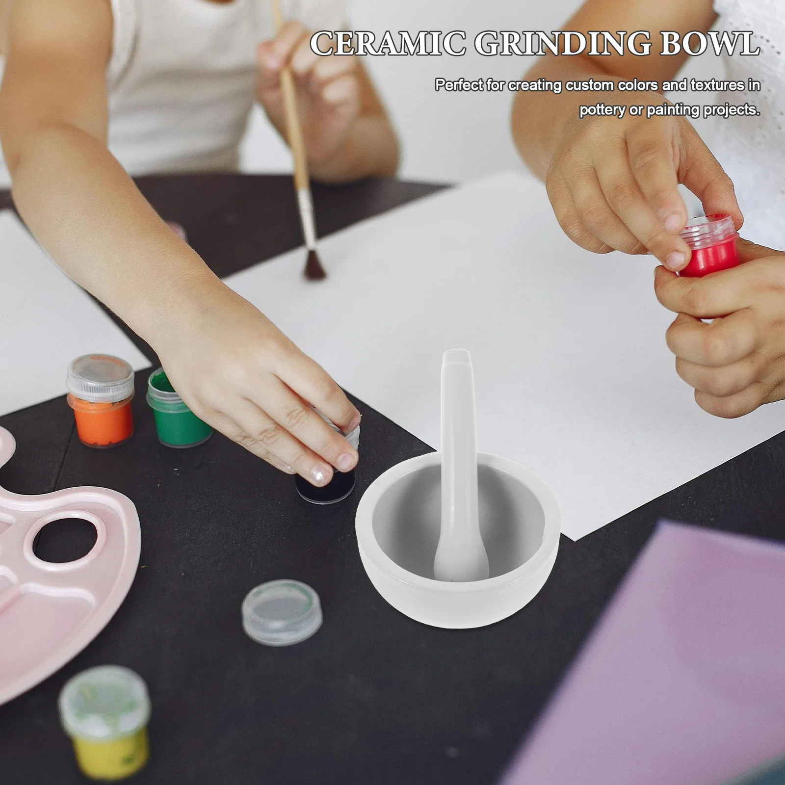 

2Sets Ceramic Mortar and Pestle Grinding Bowl Pigment Crusher DIY Mixing Pottery Tool for Studio School Mortar and Pestle