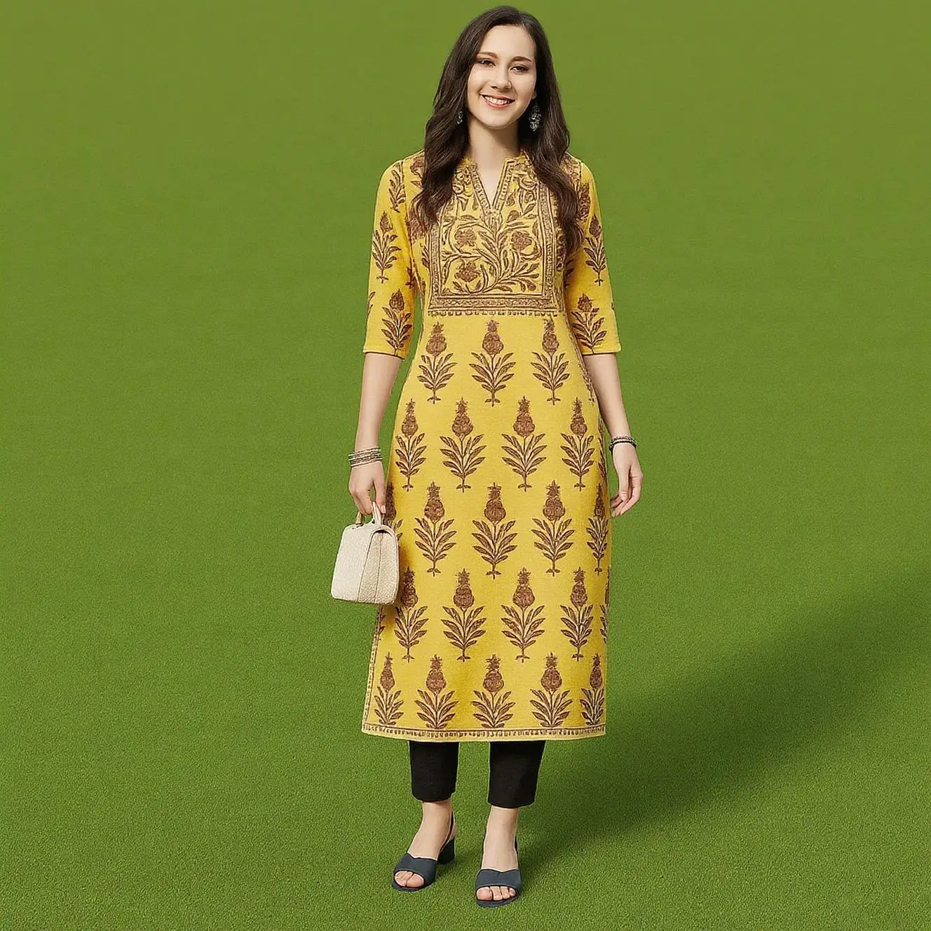 كورت نسائي عصري وأنيق بأكمام طويلة أنبوب مستقيم كاجوال برقبة على شكل حرف V نمط طاووس هدية إسلامية #3