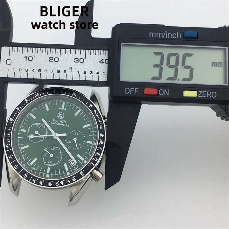 BLIGER Moda 40mm cronógrafo de quartzo Negócios Sapphire Cristal Relógio Masculino VK63 Movimento Data pulseira de aço mostrador luminoso