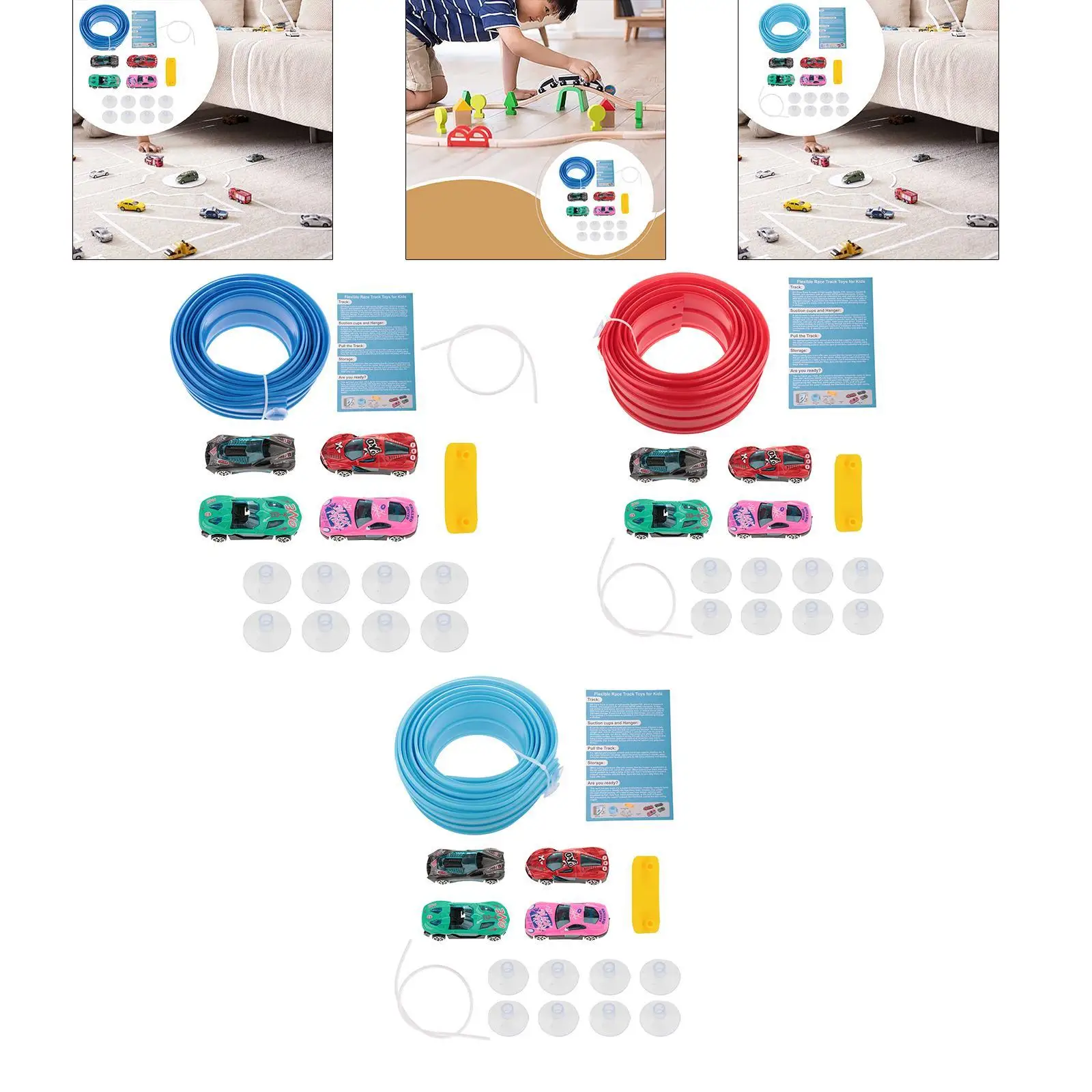 

15 ft Flexible Track with 4 Mini Alloy Car Model Portable Suction Cup Mount