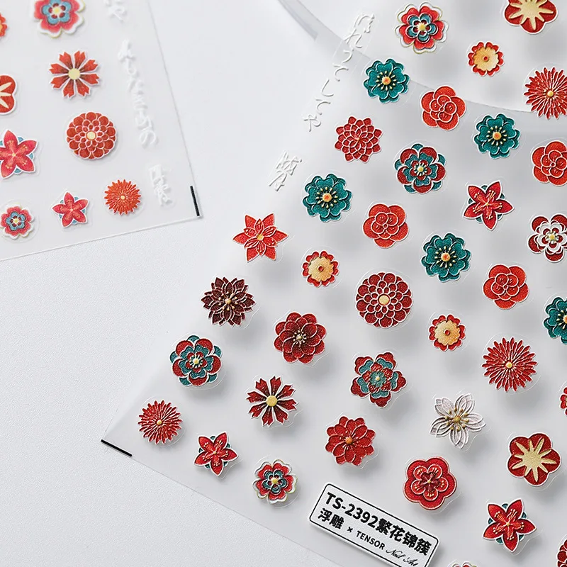 5D Realistic Relief Various Colorful Blossoming Flowers Floret Adhesive Nail Art Stickers Decals Manicure Ornaments Suppliers