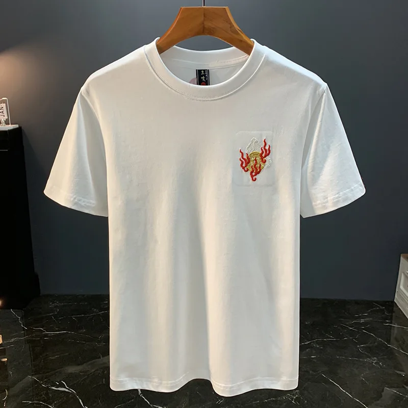 Chiński haft Loong z nadrukiem T-shirt z krótkim rękawem męski 2025 letni luźny, swobodny fason w stylu narodowym top w stylu retro