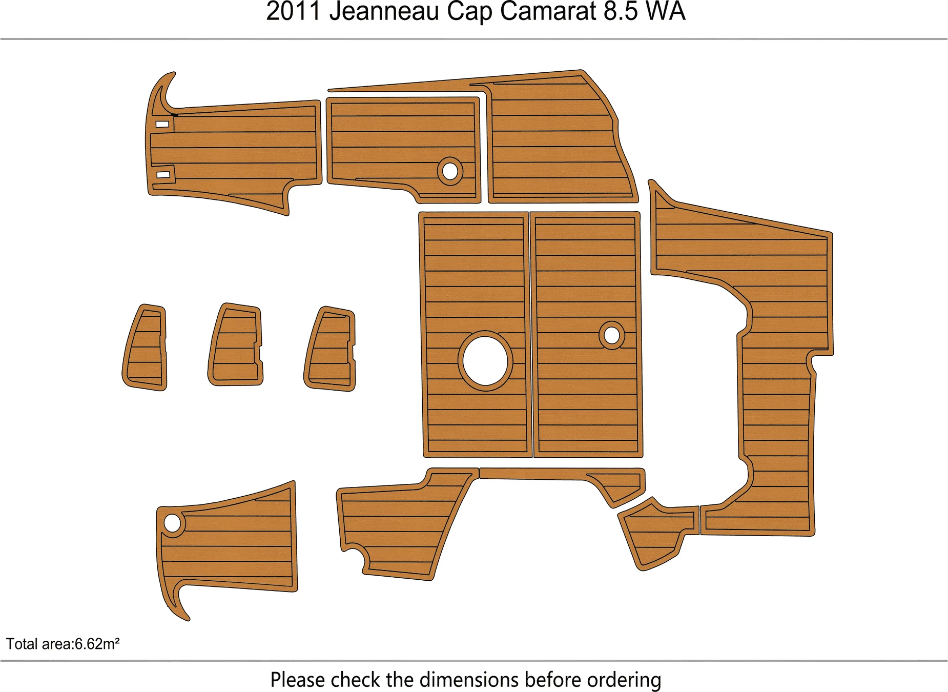 Non-Slip EVA Faux Teak Marine Mat Self-Adhesive 6mm Yacht Cockpit Pad for 2011 Jeanneau Cap Camarat 8 Boat Decking Easy Install