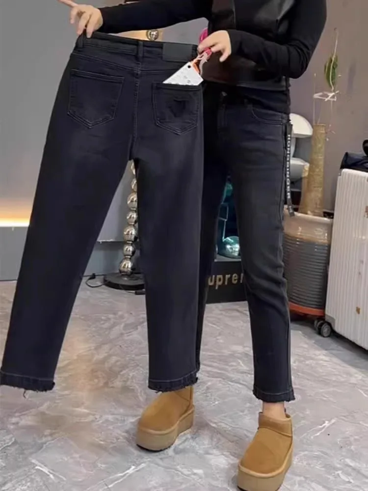 

High Waist Stretchy Slim Straight Jeans Women plus Size Casual Style Nine Points Smoke Tube Pants Spring Fashion Trend