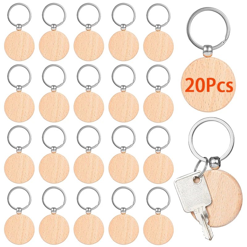 Unfinished Round Wooden Keychain, chaveiros em branco, espaços em branco, chaveiro, 20pcs