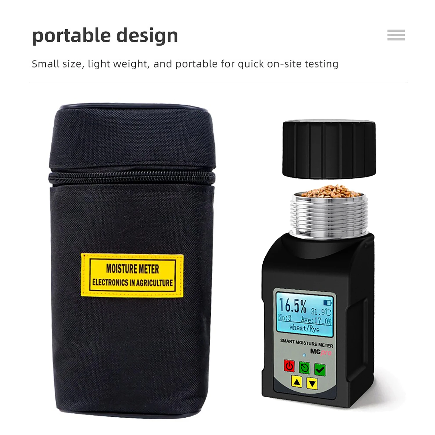 Imagem -02 - Holdpeak-medidor Portátil de Umidade Grão Inteligente Tester Umidade para Trigo Feijão Amendoim Detector Mg-pro em 25 Grãos