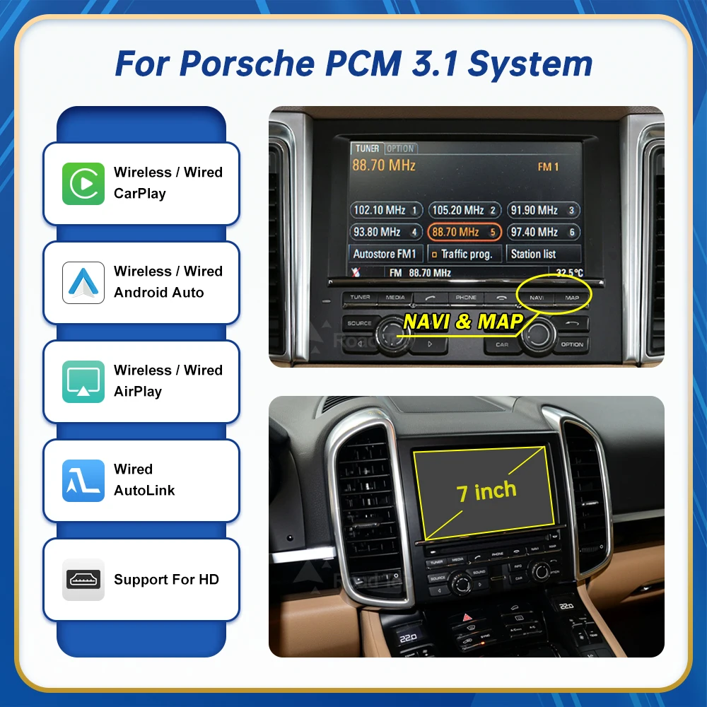 Draadloze Android Auto voor Porsche Panamera Nieuwe Energie Macan Cayenne 911 Cayman Boxster PCM 3.1/3.0 Carplay Mirror Link AirPlay