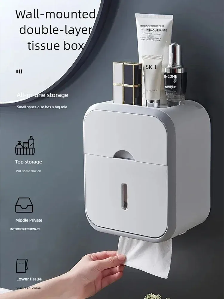 1 tissue dispenser, wall mounted tissue holder, toilet tissue box, waterproof storage rack, suitable for toilets and bathrooms