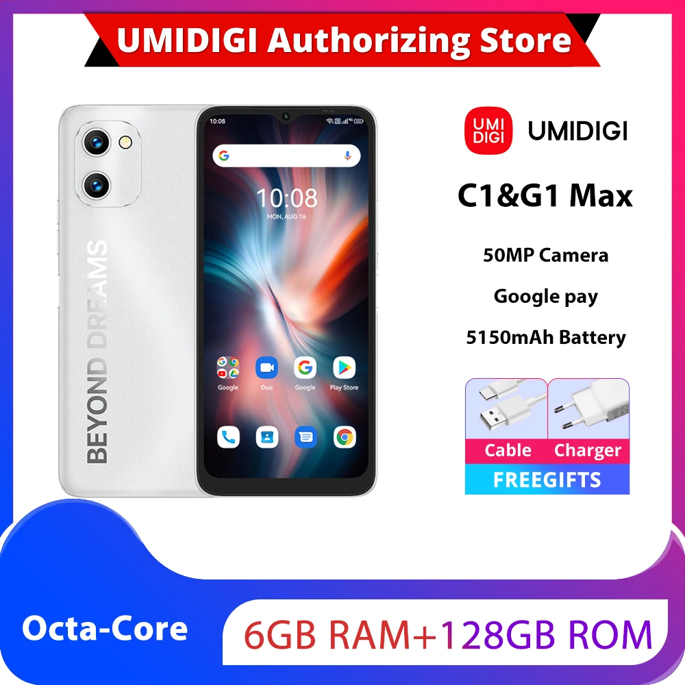 En Stock UMIDIGI C1 & G1 Max Smartphone Unisoc T610 octa-core 6GB + 128GB 50MP camra 5150mAh batterie double SIM tlphone Portable