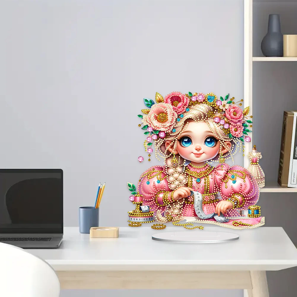 

2D Flat Print Girl DIY Double-Sided Printed Single-Side Drill Diamond Painting Desktop Decorations for Home Office Desktop Decor