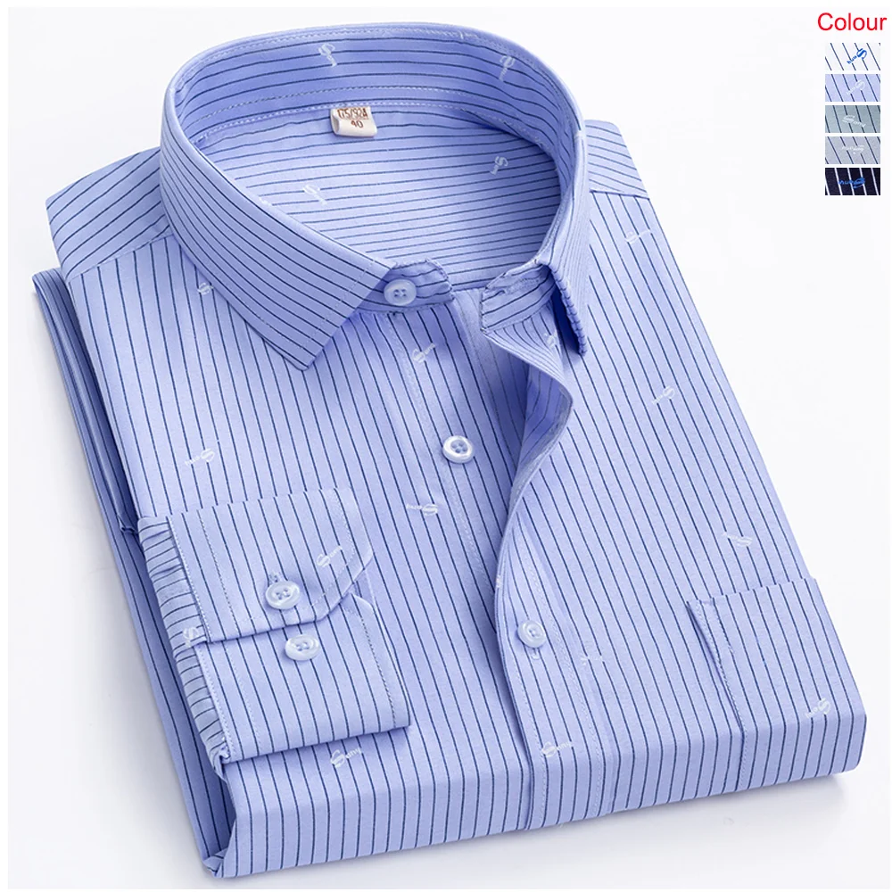 

Hight Quality Business Casual Shirt Slim Fit Long-Sleeve Striped Chemise Male Formal Office Dress Plus Size Mans Cotton Shirts