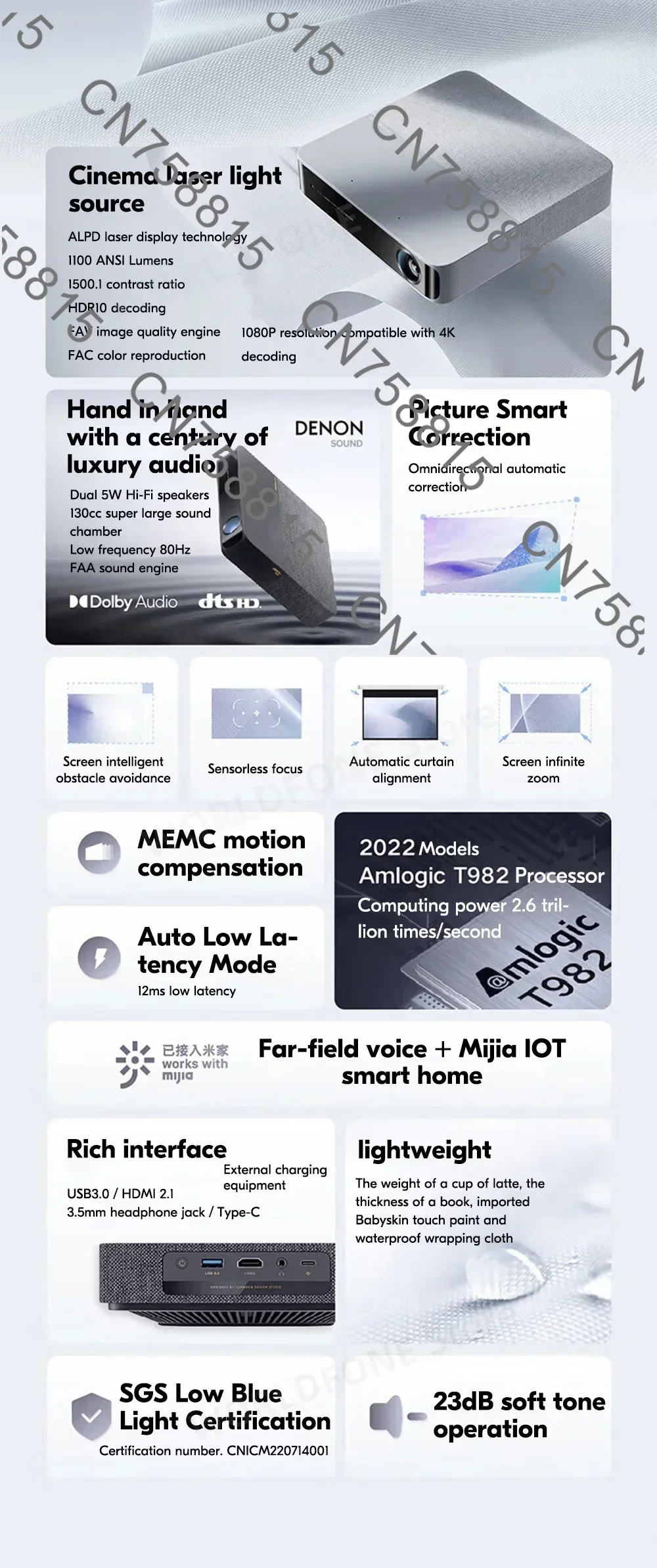 2 + 16G جهاز عرض صغير محمول للمسرح المنزلي 2022 98 جديد ، S5 ALPD جهاز عرض ليزر 1080P Full HD 1100ANSI Lumens HDR #6