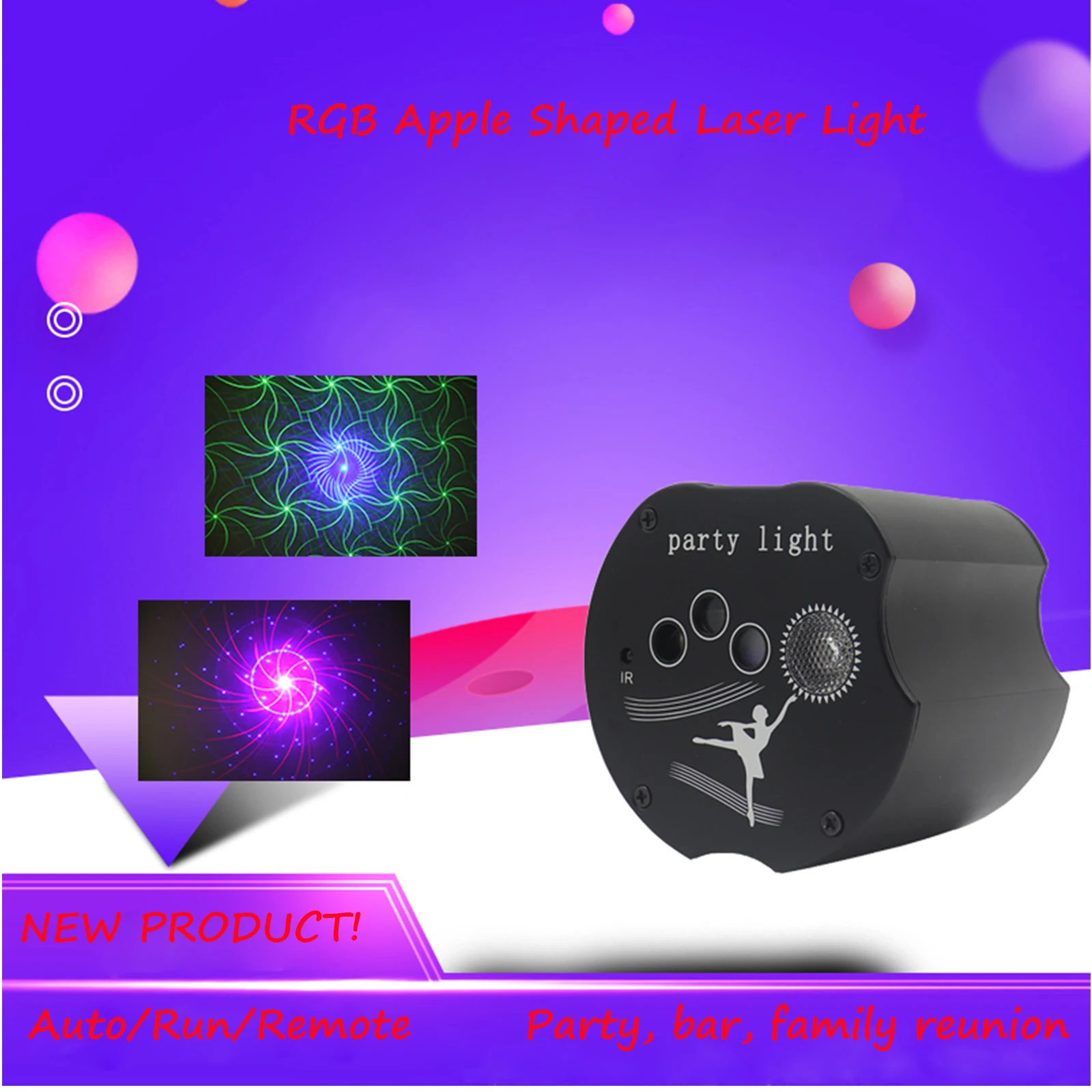 Apple Shape Three-hole Laser Light RGB Projection Laser Atmosphere Light Small Rechargeable Stage Light For Wedding Bar Disco