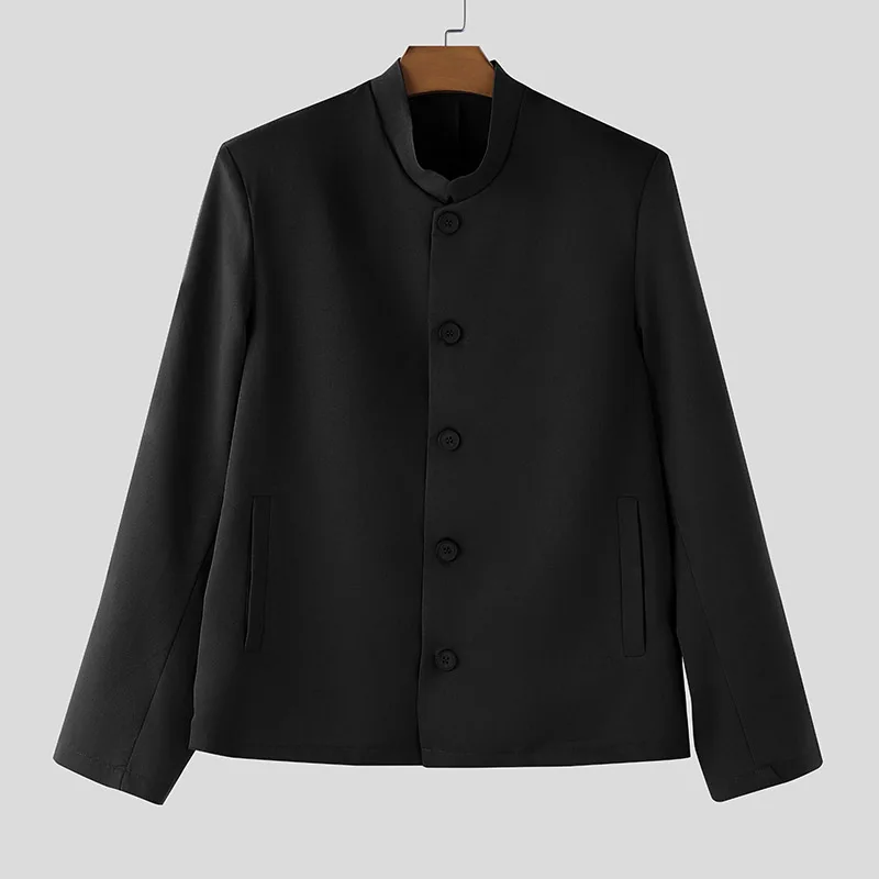 

Men Blazer Solid Color Vintage Stand Collar Long Sleeve Male Suit Streetwear Spring 2026 Fashion Casual Thin Coats S-5XL INCERUN