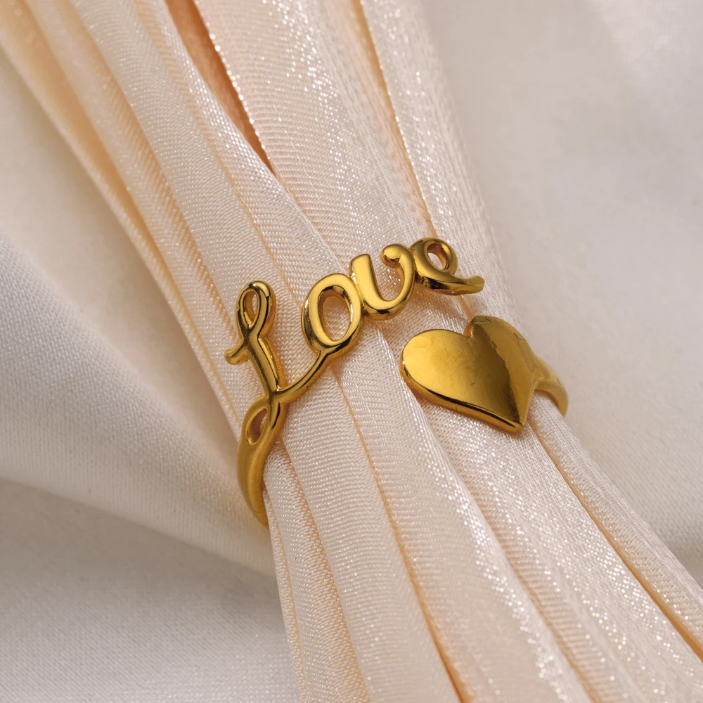 316L Stainless Steel Gold Plated Heart Flower Rings For Women Men Open Adjustable Ring Gothic Punk Aesthetic Jewelry 2024 New