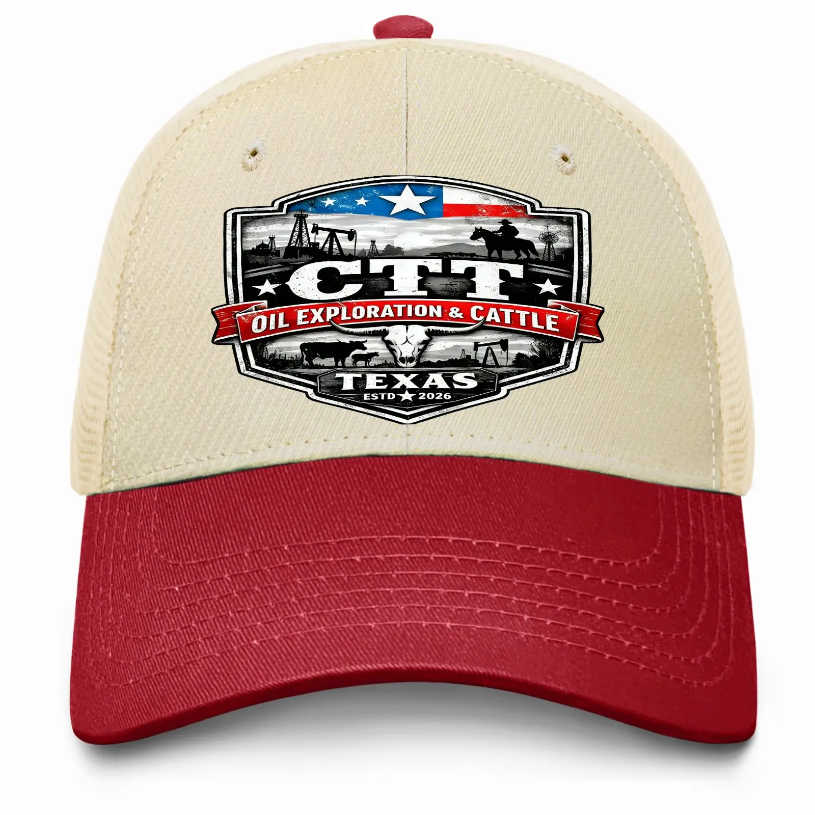 CTT Oil Exploration Cattle Badge MTEX Landman Series Trucker for Both Men And Women, Suitable for Golfing