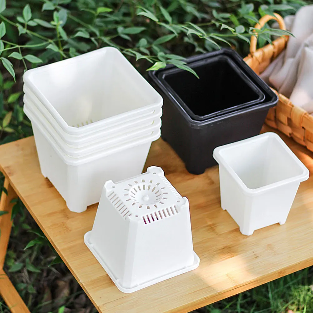

6pcs Thickened Square Flower Pots Plastic Planters For Indoor Garden Nursery Containers Office Balcony Decor Gardening Supplies