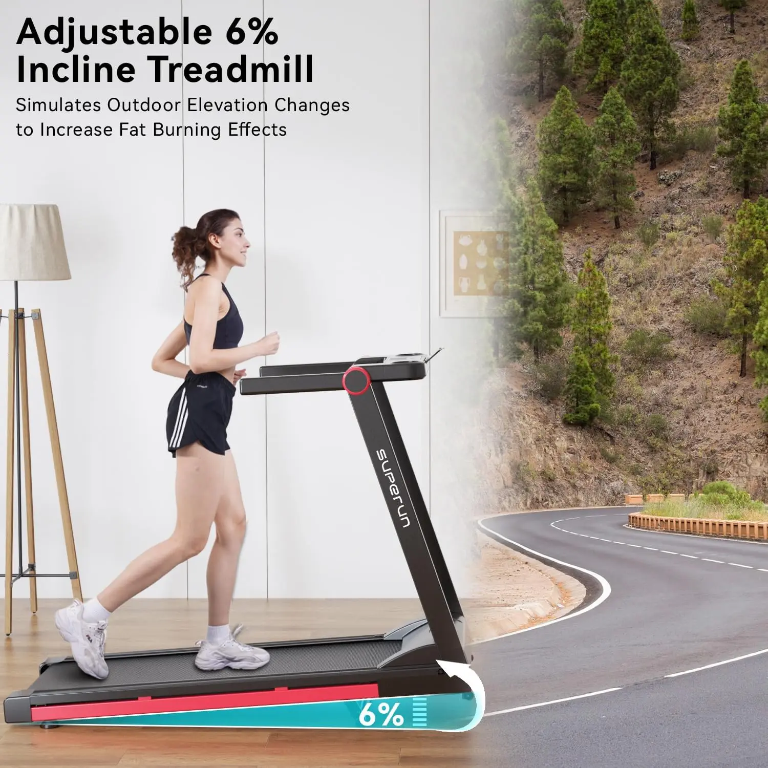 3.5 HP Folding Treadmills with Incline, 350LBS Capacity, Foldable Compact Treadmills for Home with Large Runn