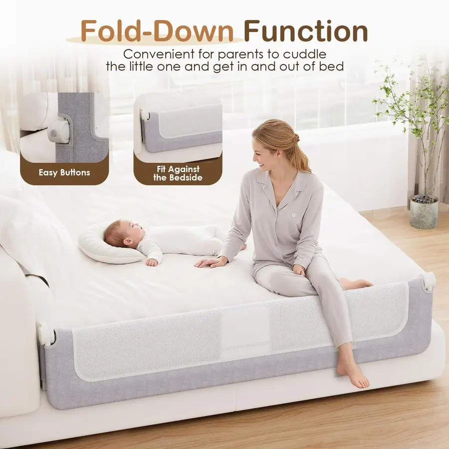Rail for Toddlers, 71 Inch Wider UShape Base Toddler Bed Rails, Swing Down Breathable Baby Bed Rail Guard for King, Queen, Full,