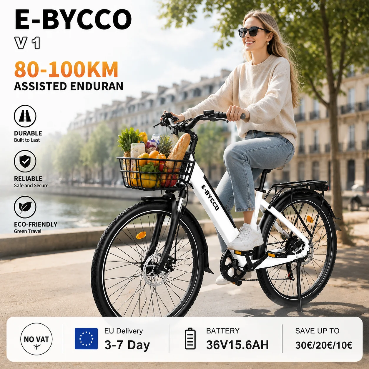 Bicicletta Elettrica per Adulti Ebycco V1 36V 15.6Ah con Batteria Rimovibile, Pneumatici da 28 Pollici per Ogni Tipo di Terreno, Sospensione Anteriore, Telaio in Lega di Alluminio, Mountain Ebike con