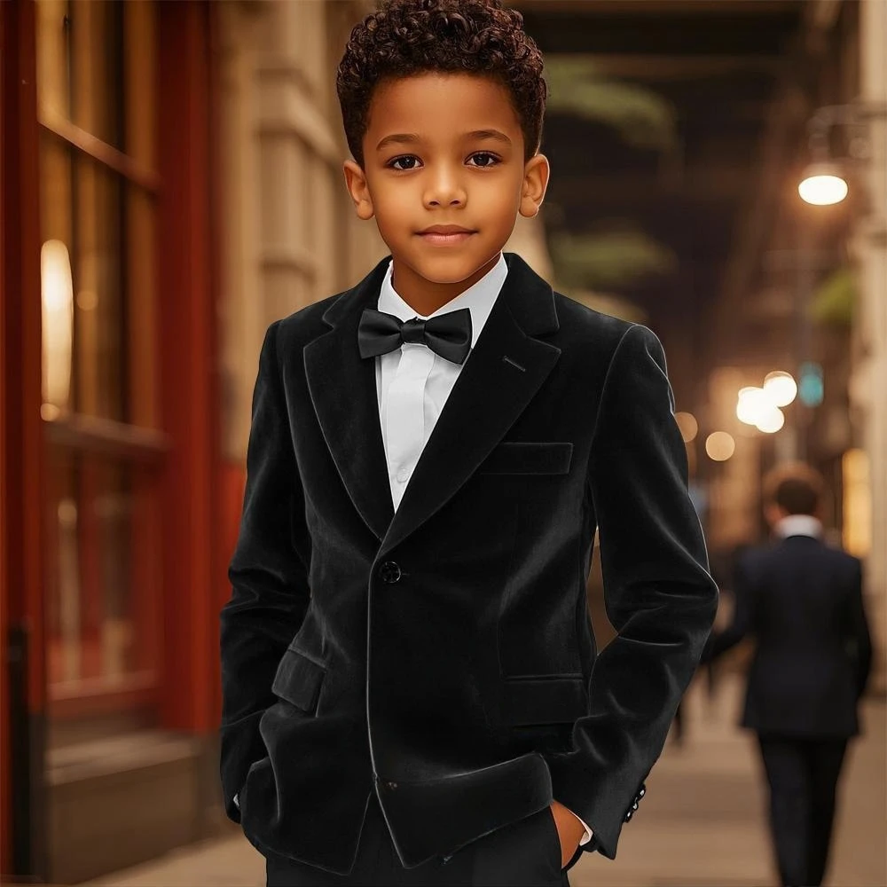 Txjojn Autumn Velvet Boys Suits 2 Pieces Jacket Pants Piano Performance Outfit Elegant Notched Lapel Kids Suit Set 2-20T