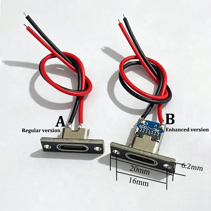 Type-C Female Socket With Fixed Panel M2 Mount Hole 2P Red Black Wire Welded Charging Connector For Small Appliance Modification