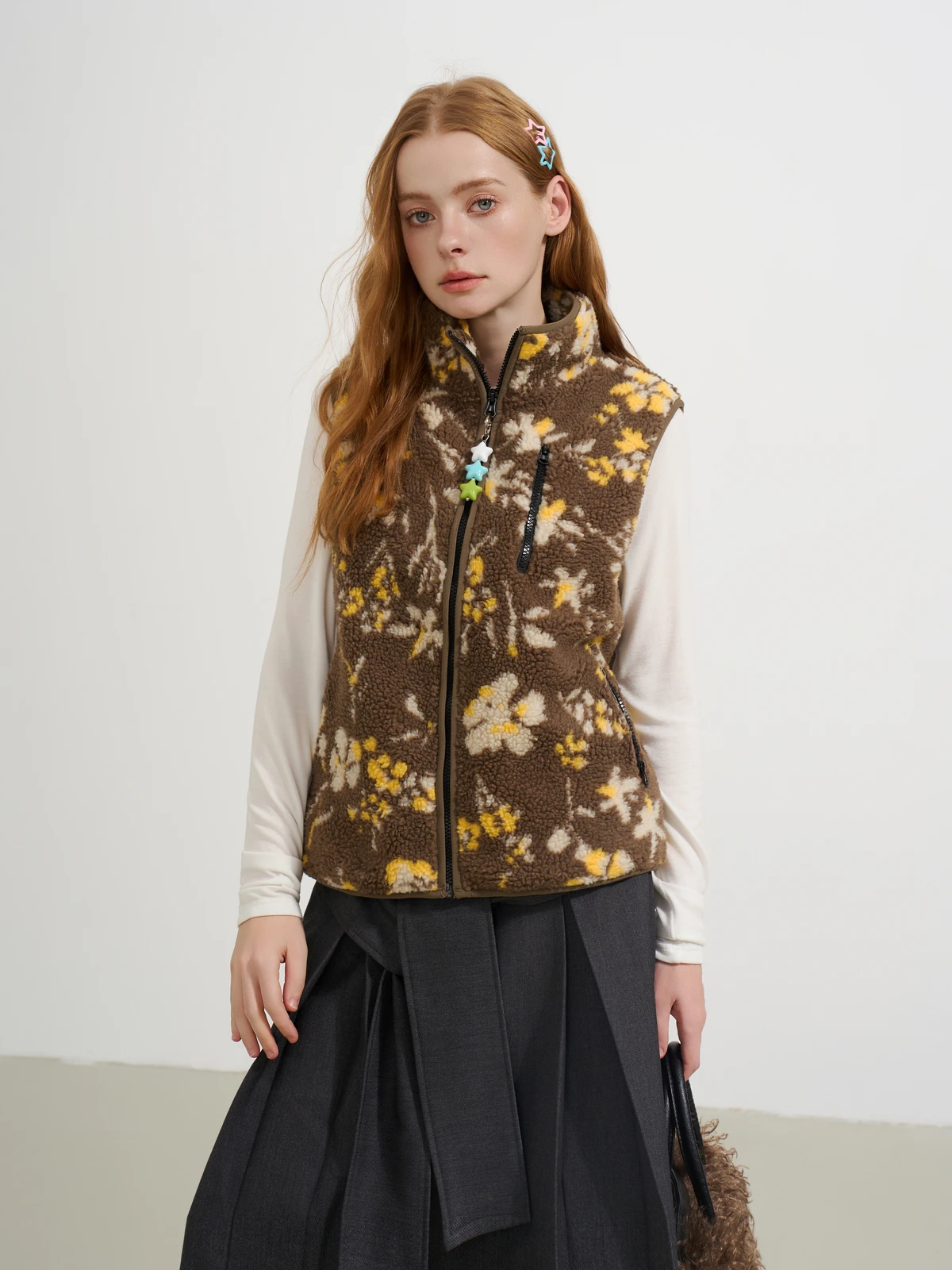 

Sofitte Vintage High Collar Loose Fit Casual Lamb Velvet Jaet ex Comfortable Warm Zipper Closure ort Outerwear