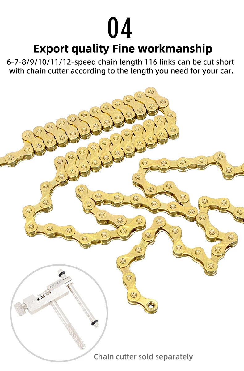 TOOPRE MTB Fahrradkette 1/ 6/7/8/9/10/11/12 Geschwindigkeit Gold Mountain Road Fahrradkette Galvanisierte und rostfreie variable Kette – Detail 18