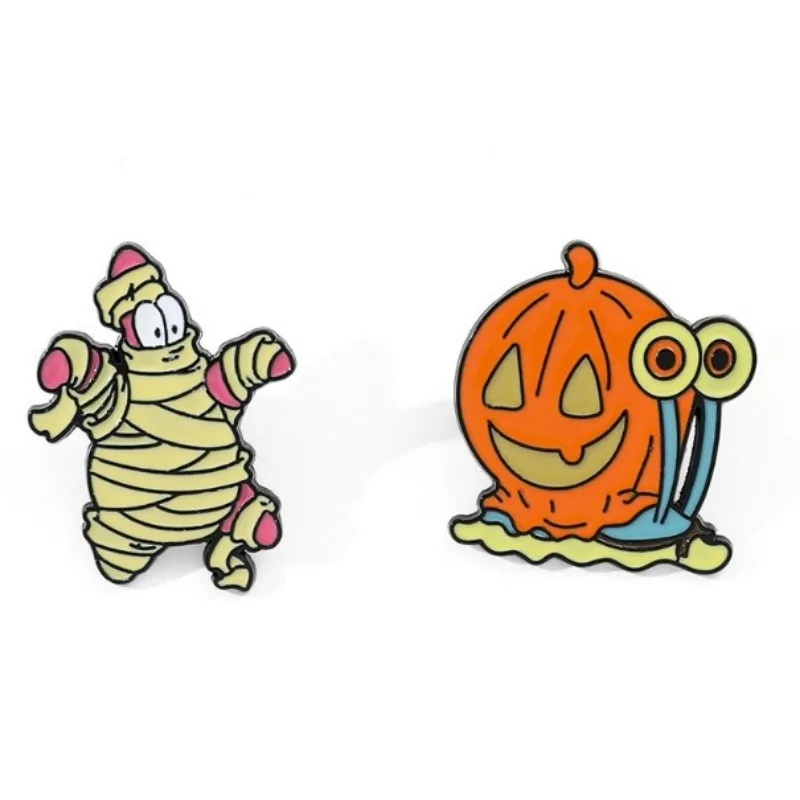 2pcs/set SpongeBob SquarePants Snail Enamel Creative Halloween Skull Pumpkin Donut Brooch Anime Badges Lapel Gift for Friends - view 6
