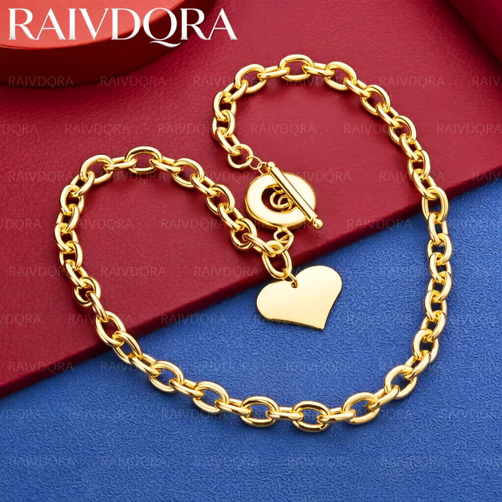 18K Gold Plated 46cm Heart Pendant Necklace For Women Anniversary Gift Popular Wild Fashion Romantic Jewelry