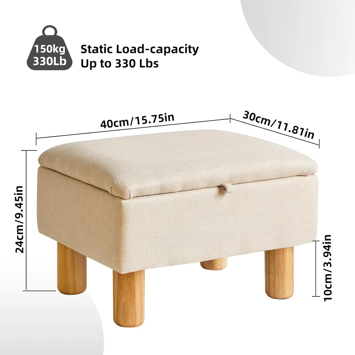 

Ottoman with Storage, Small Ottoman Foot Rest for Couch , Safety Hinge Flip Top Foot Stool Ottoman Load up to 330lb