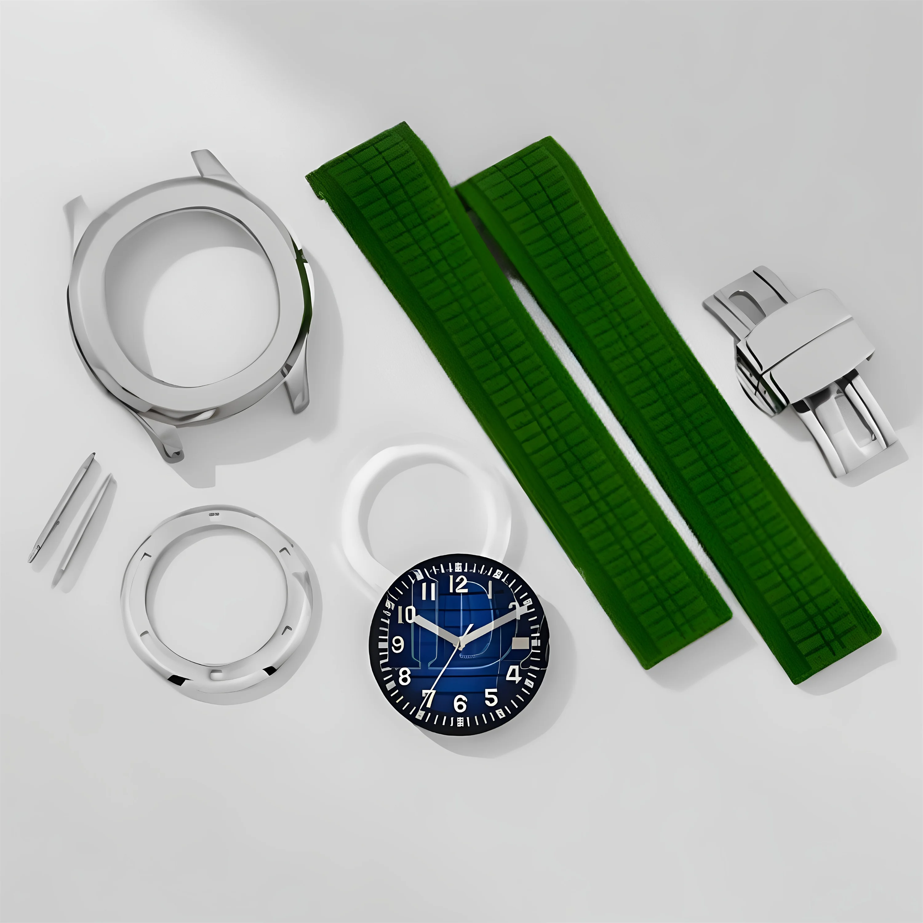 

42mm NH35 Case 32MM Dial Rubber Band Green Luminous Dial Hands for AQUANAUT Nautilus NH35 Movement 10ATM Waterproof Watch Parts